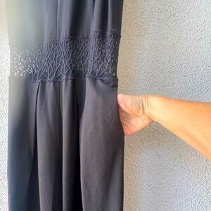 Zac Posen black jumpsuit w/ lace midsection has pockets